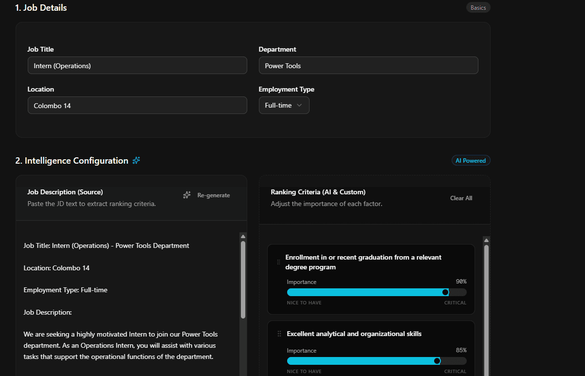PeoplyAI Dashboard showing AI-powered CV shortlisting